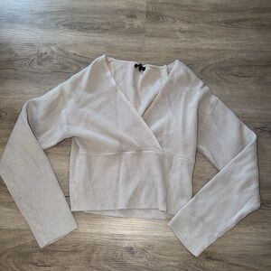 Dynamite Light Beige Ribbed Wrap V-Neck Top